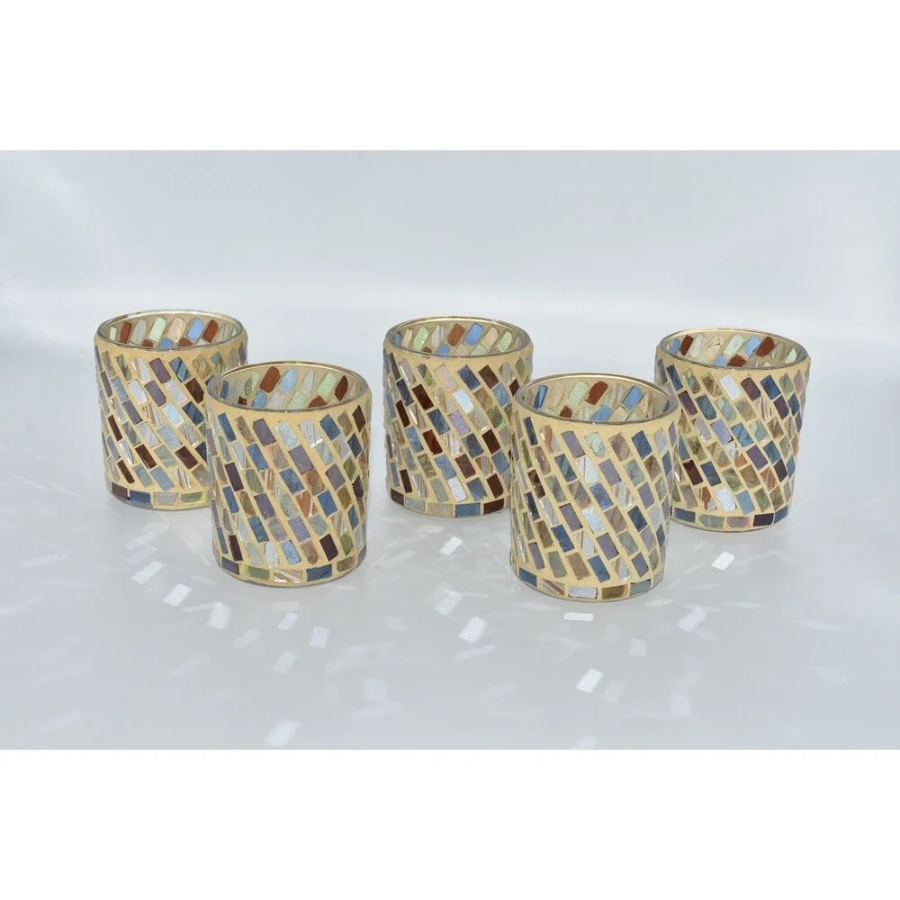 Yankee Candle Beach Mosaic Votive Holders Set of 5 Multicolor Glass 2011